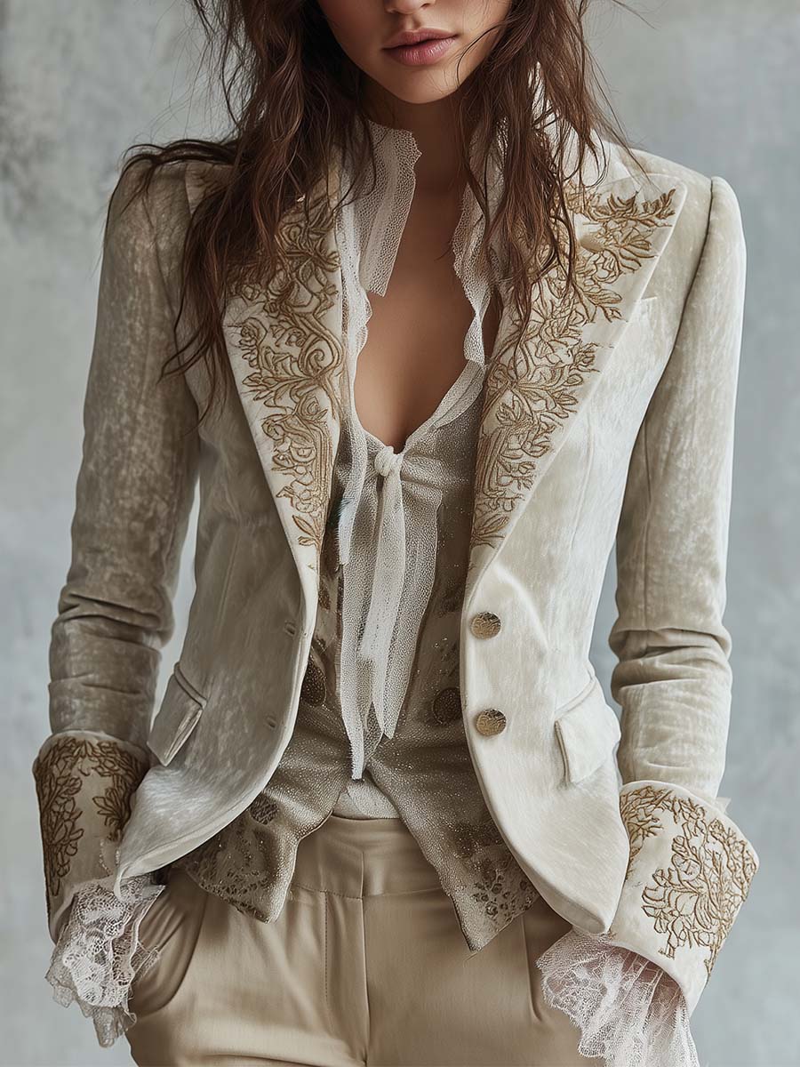 Mercedes ⎸ Blazer Bordado en Color Marfil