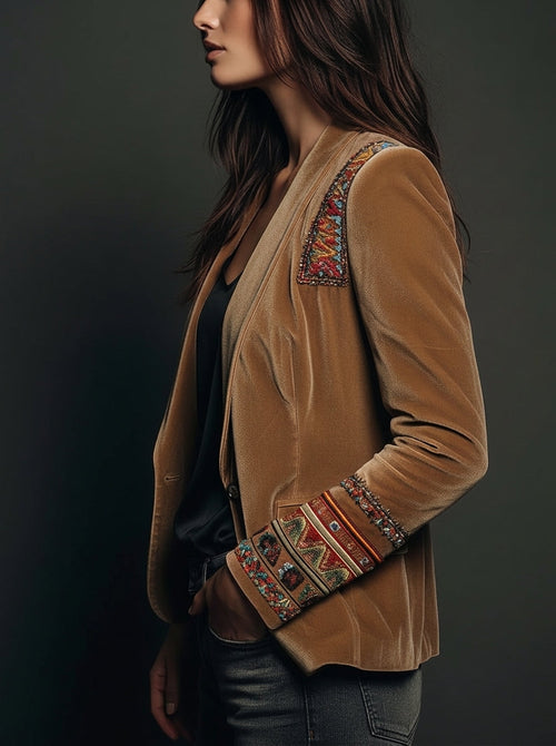 Araceli | Blazer de Terciopelo Bordado Bohemio