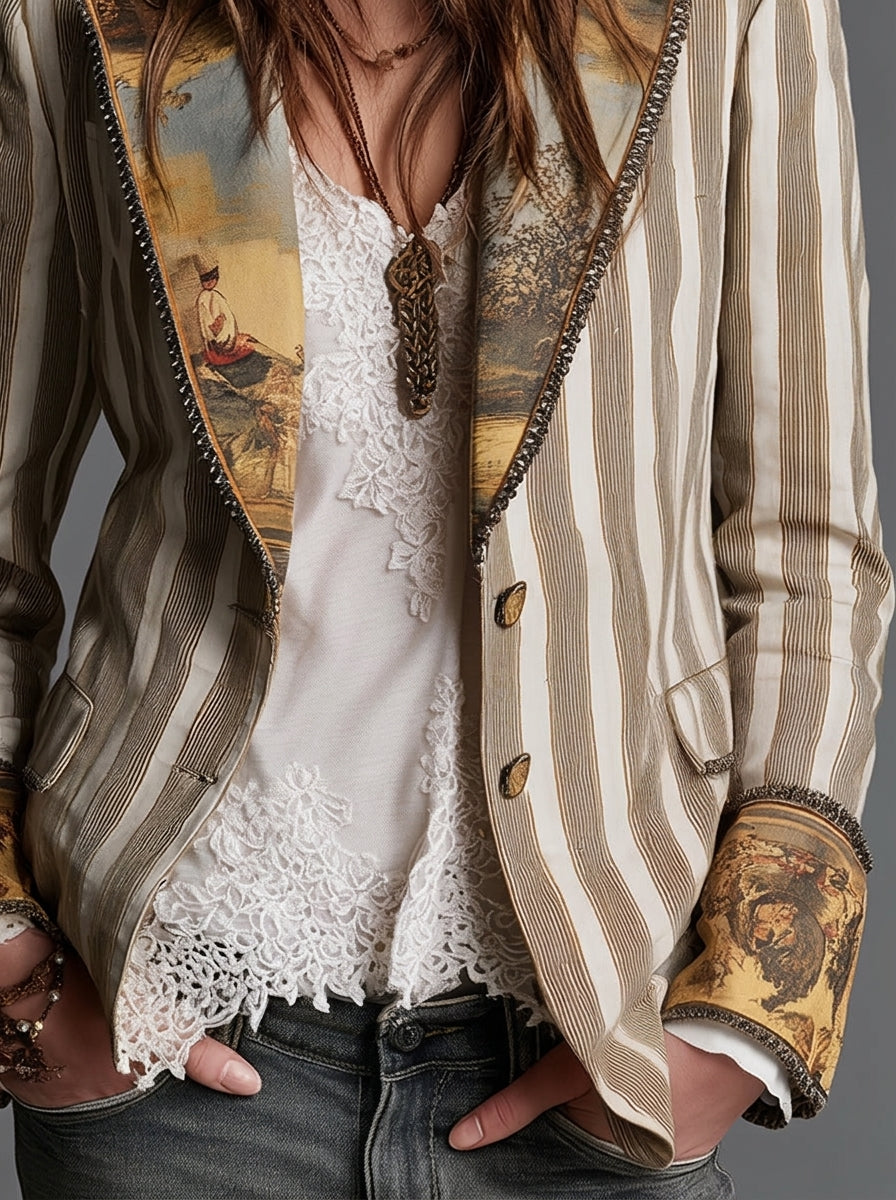 Sara ⎸ Blazer Bohemio a Rayas con Cuello Estampado