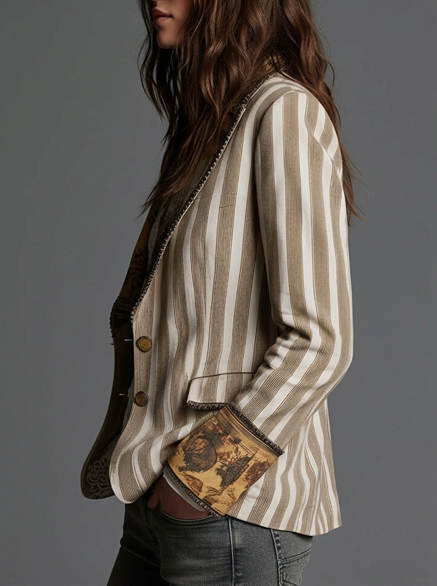 Sara ⎸ Blazer Bohemio a Rayas con Cuello Estampado