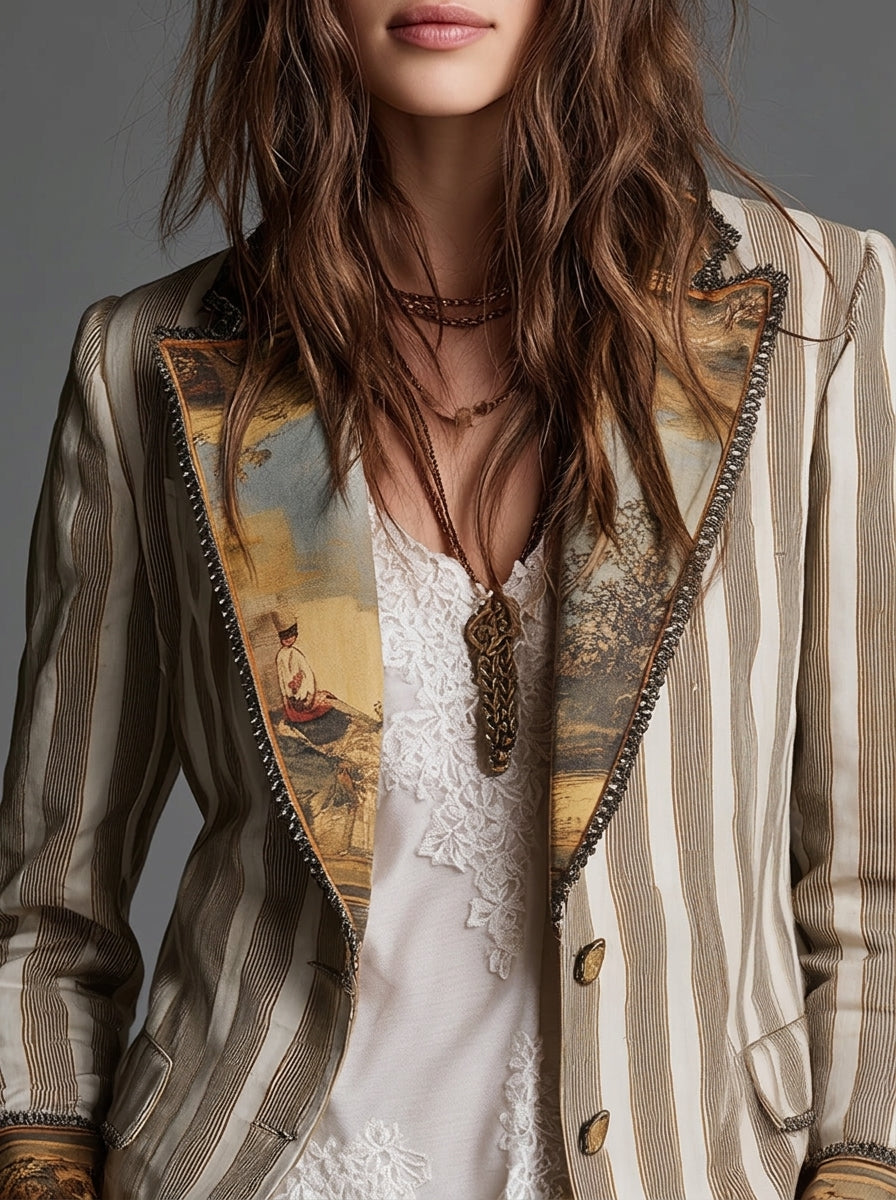 Sara ⎸ Blazer Bohemio a Rayas con Cuello Estampado