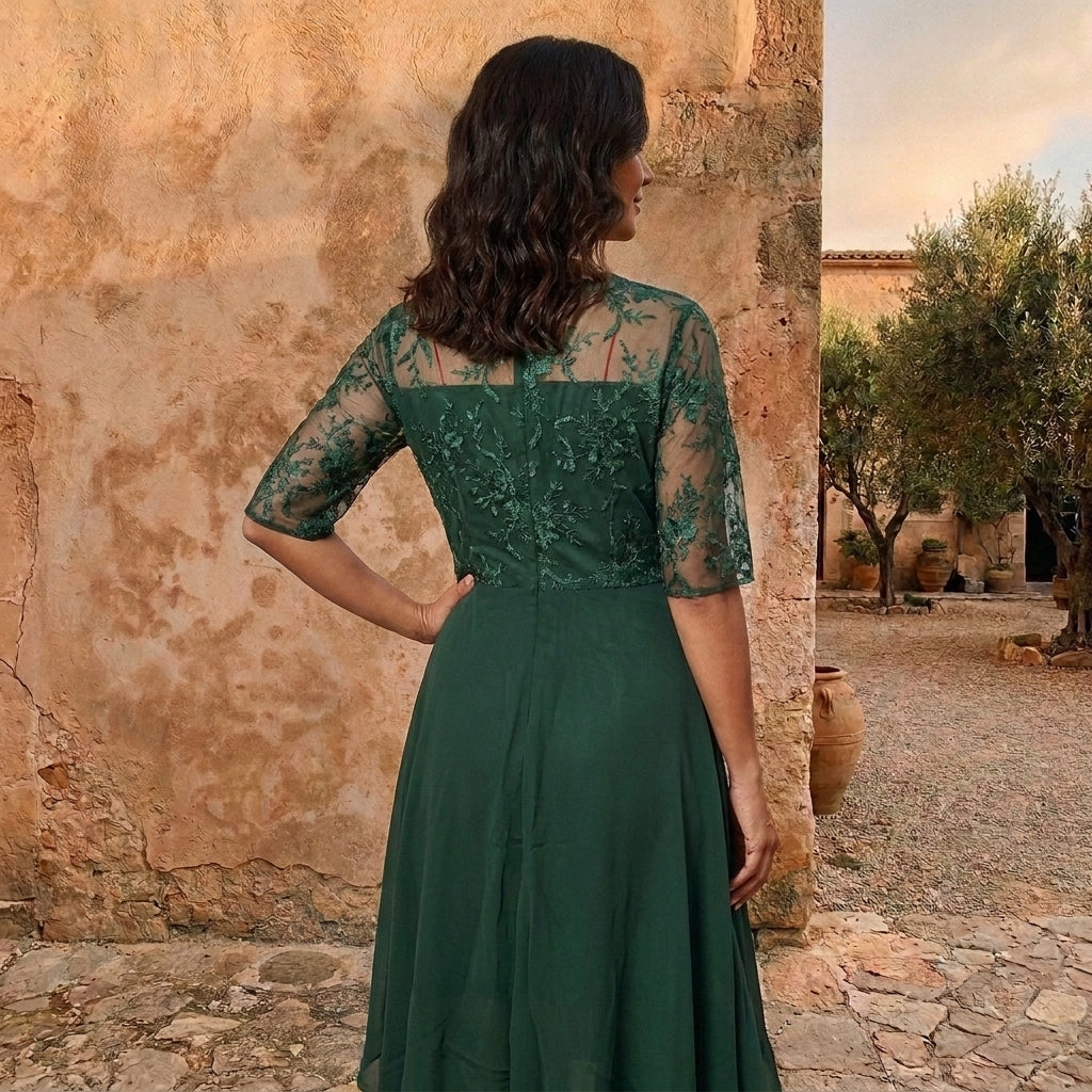 Vestido de Gasa Fluido con Vuelo