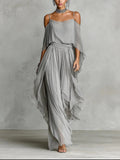 Renata | Conjunto fluido gris con top de tirantes y pantalón ligero