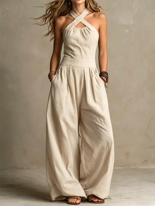 Blanca | Mono con Cuello Cruzado Elegante