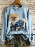 Perla - Sudadera Estilo Retro Patchwork Arte Animal Impresión Casual Comfort